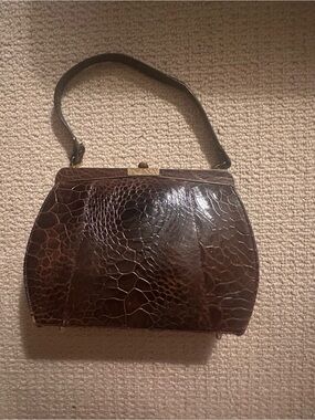 Brown Textured Turtle skin Leather Top-Handle Women's Bag